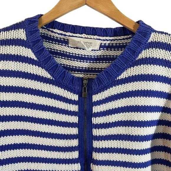 Workshop Andrea Jovine Chunky Knit Full Zip Sweater Medium Purple White Striped - Picture 3 of 6